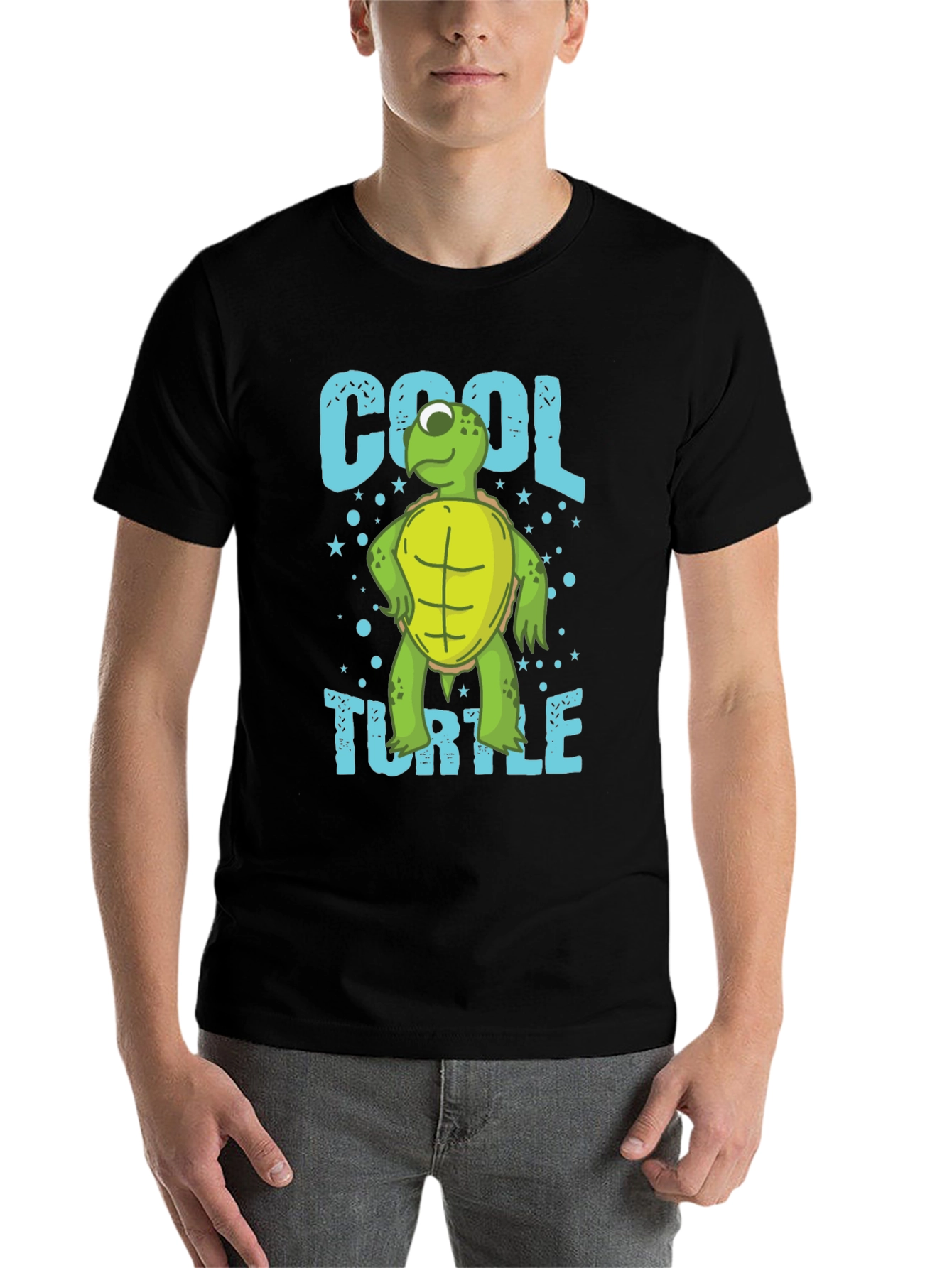 Black Cool Turtle Graphic T-Shirt, Men's Crew Neck view 7