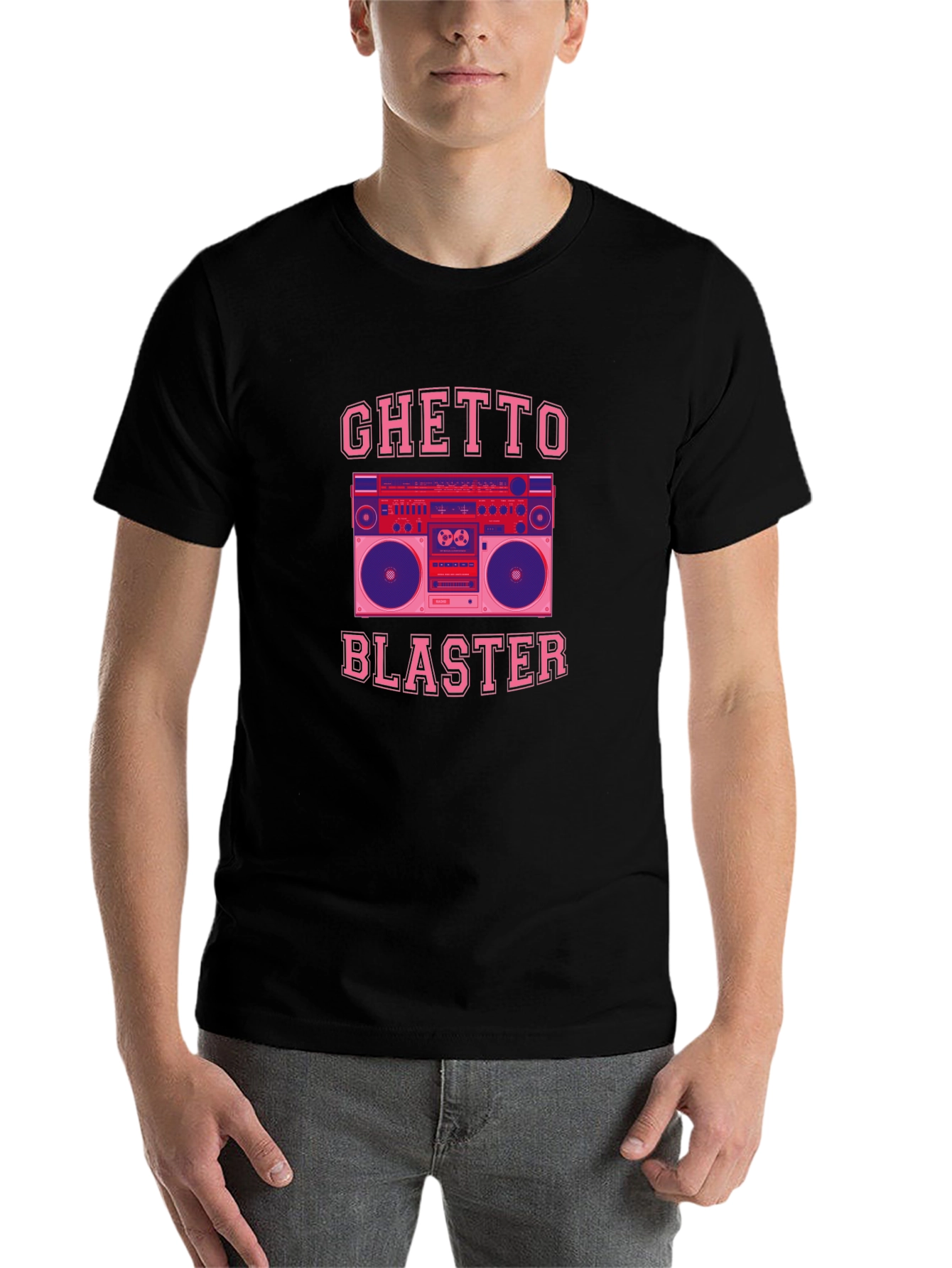 Black Ghetto Blaster Graphic Tee - Retro Boombox T-Shirt view 7