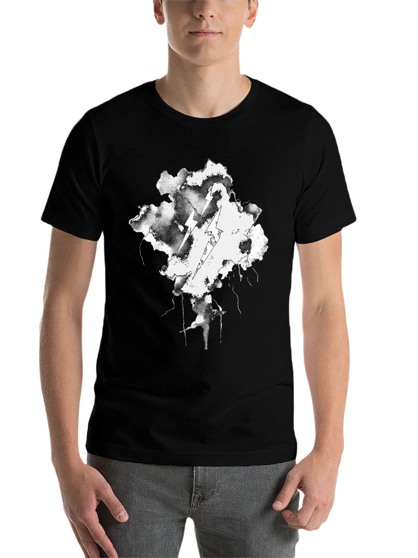 Black Storm Cloud Lightning T-Shirt - Black Cotton Graphic Tee view 7