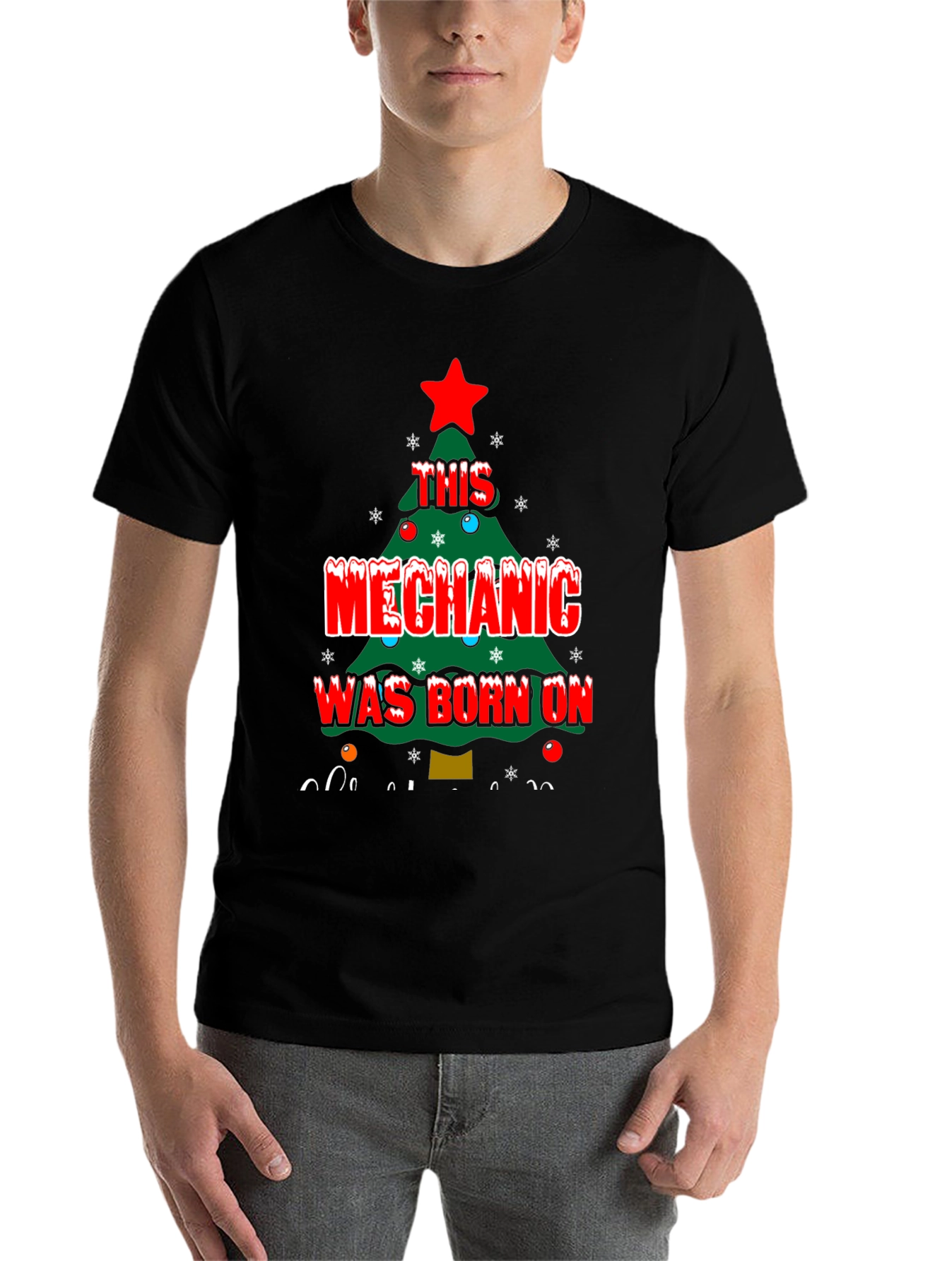 Black Mechanic Christmas Tree T-Shirt view 7