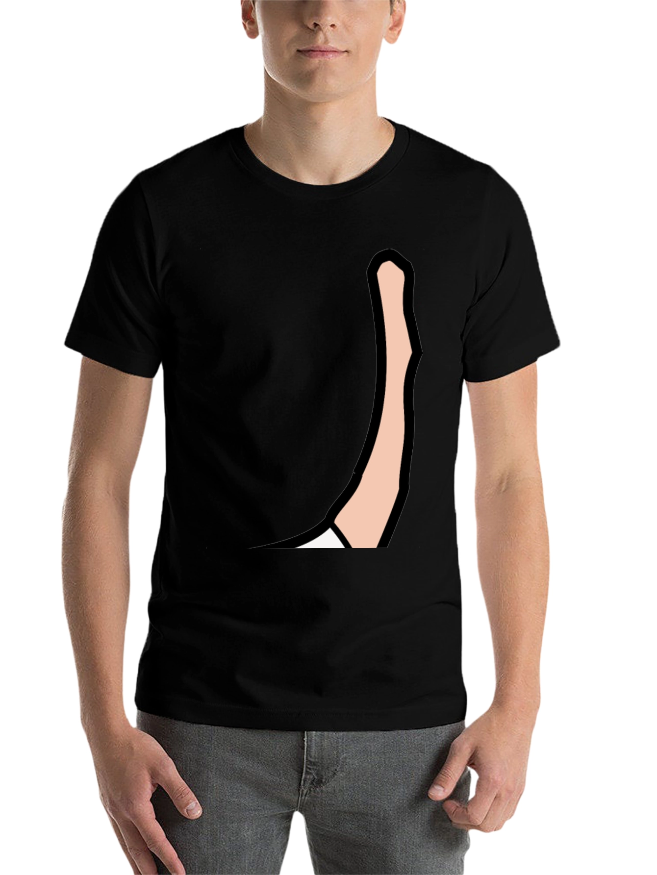 Black Men's Black Graphic Tee: Cartoon Arm Design view 7