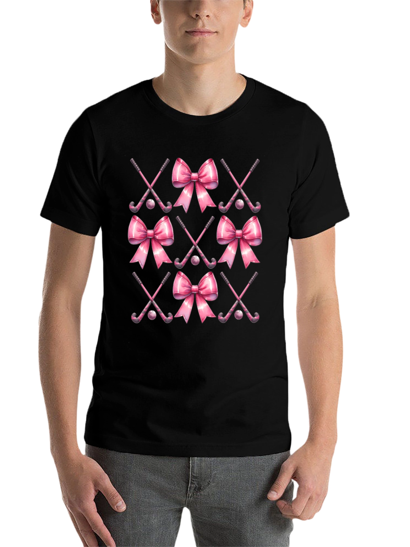 Black Pink Hockey Bow T-Shirt view 7