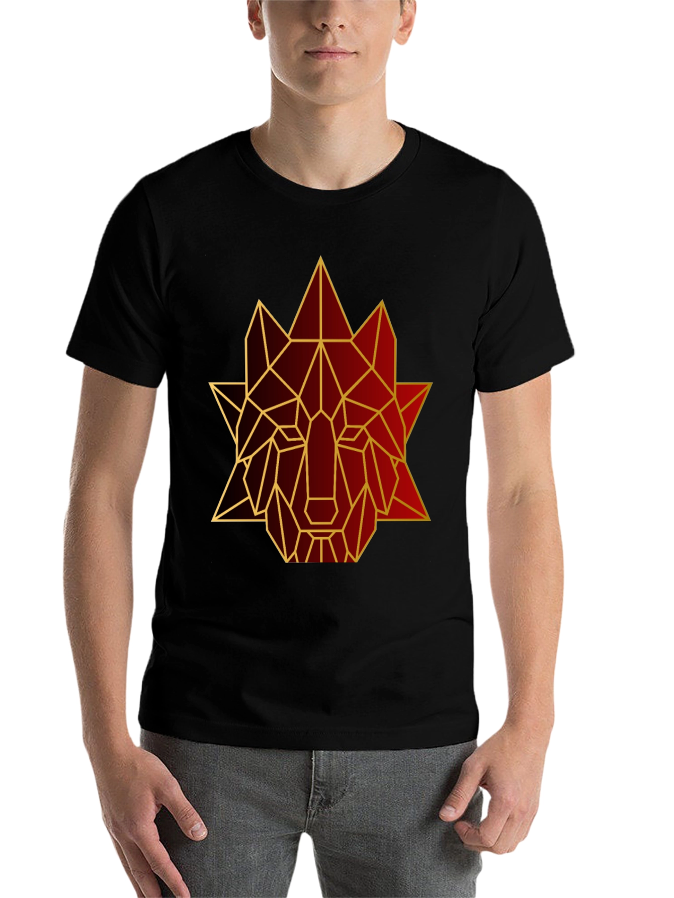 Black Geometric Wolf Graphic Tee - Stylish Men's Black T-Shirt view 7