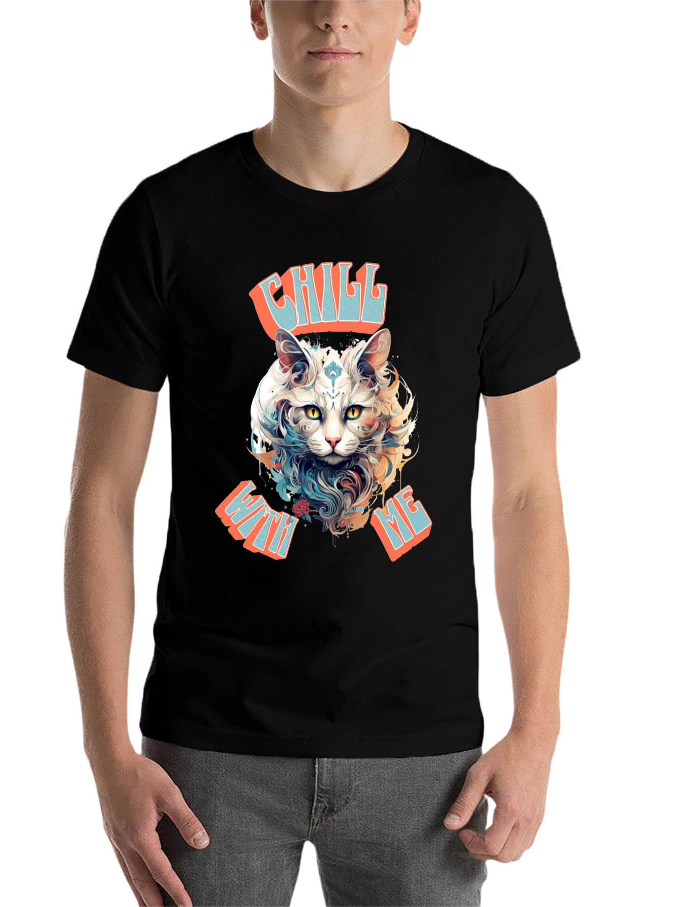 Black Chill With Me Cat Graphic Tee view 7