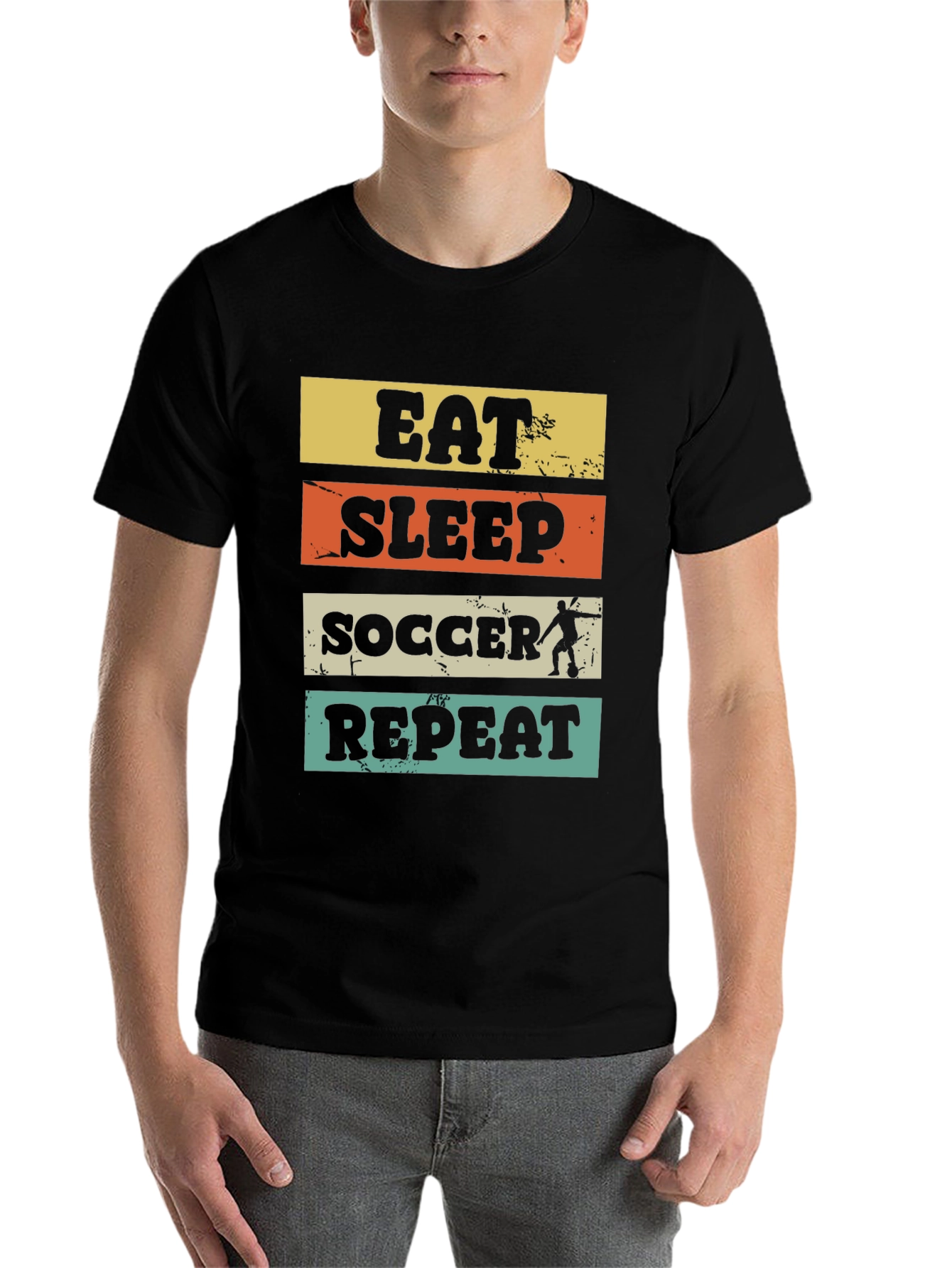 Black Eat Sleep Soccer Repeat Graphic Tee view 7