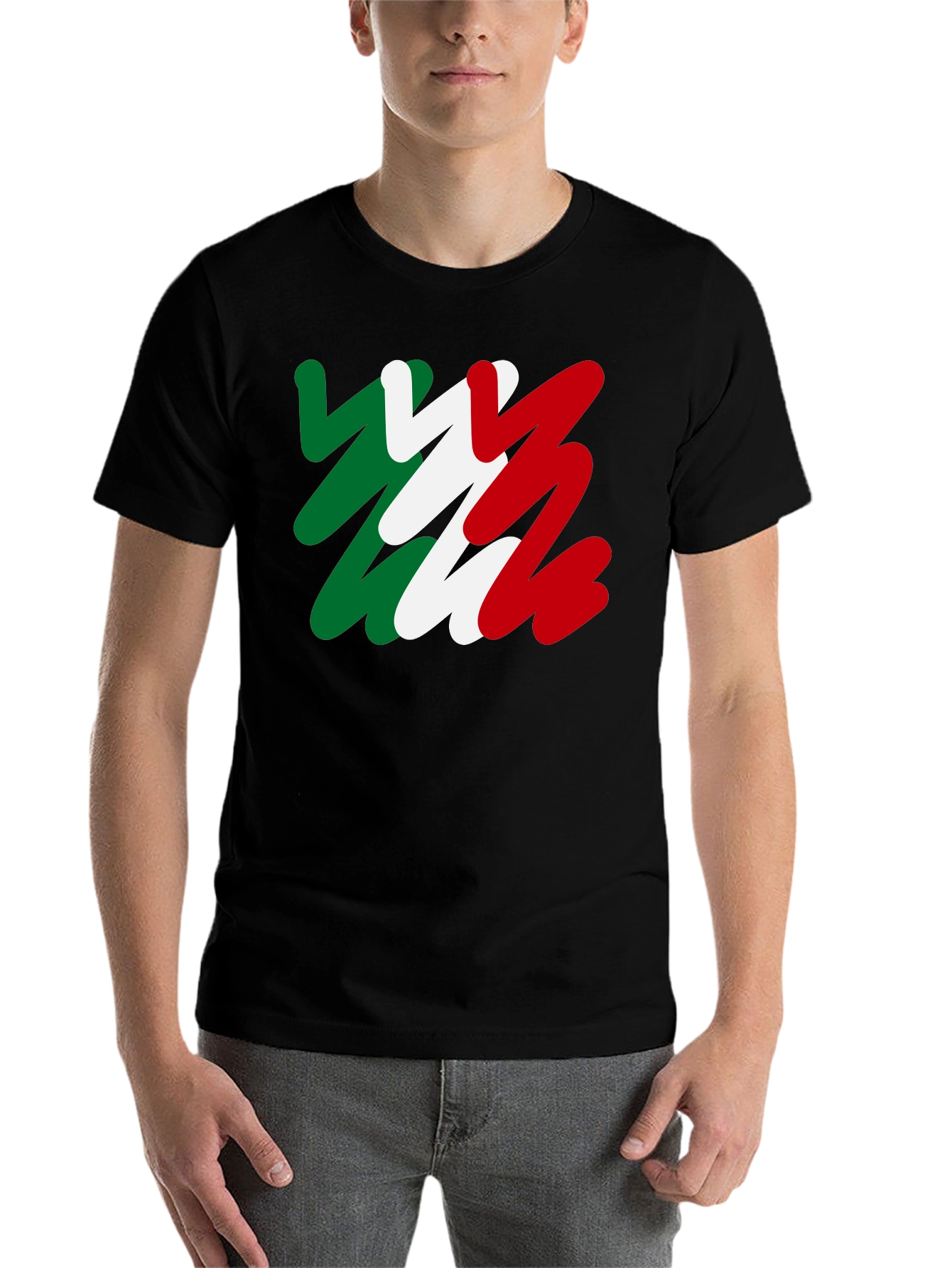 Black Italian Flag T-Shirt - Black Cotton Tee view 7