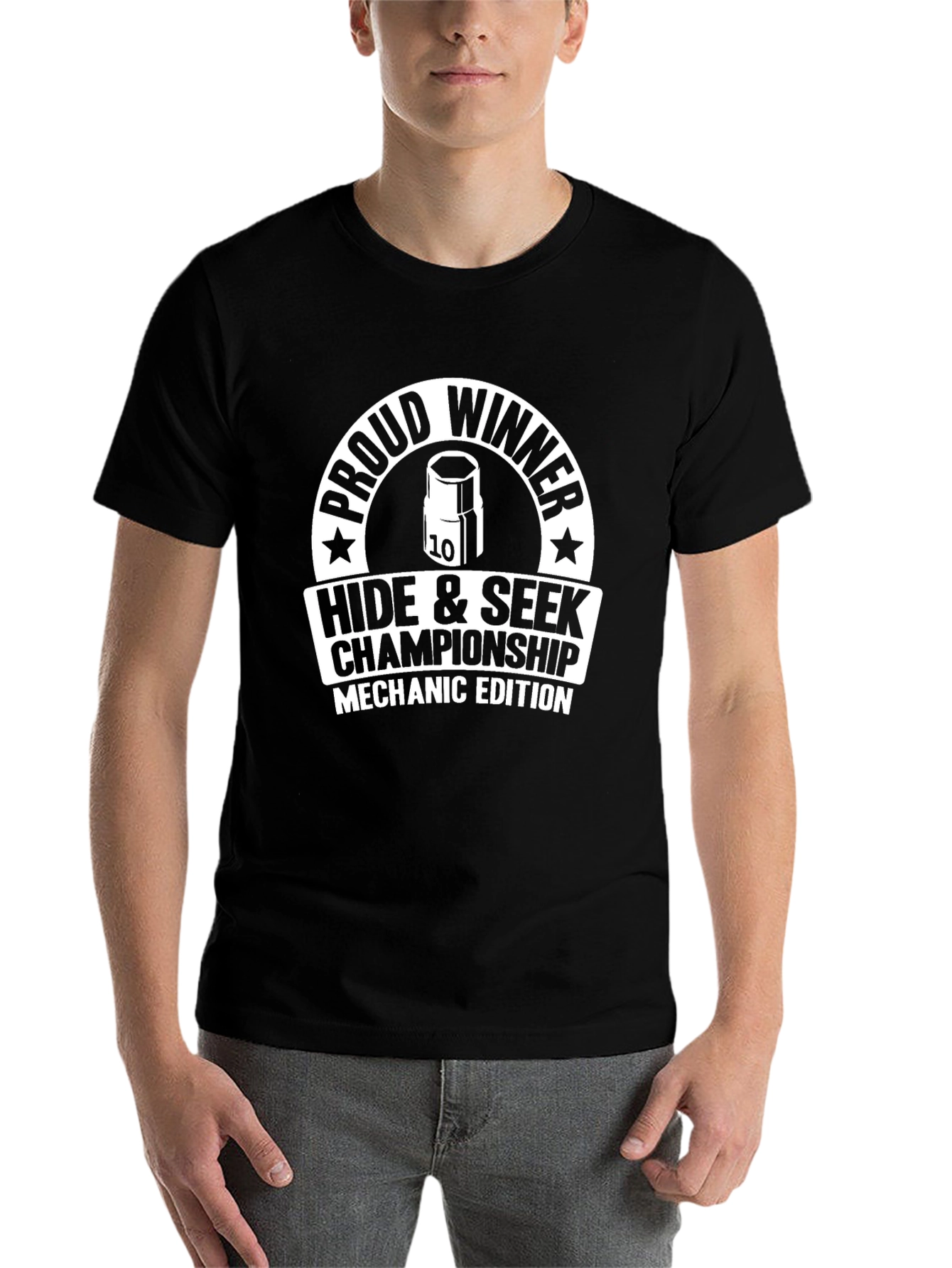 Black Mechanic Hide & Seek Champ T-Shirt view 7