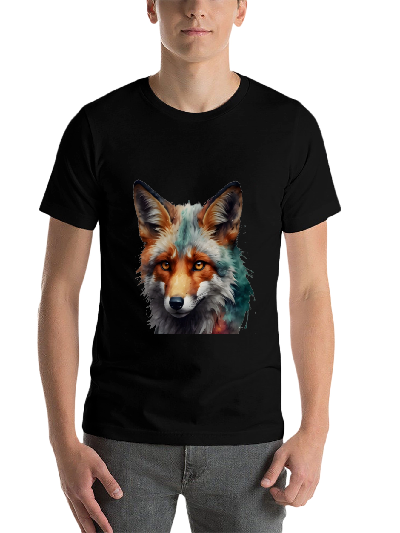 Black Fox Art Print Tee - Stylish Animal Graphic T-Shirt view 7