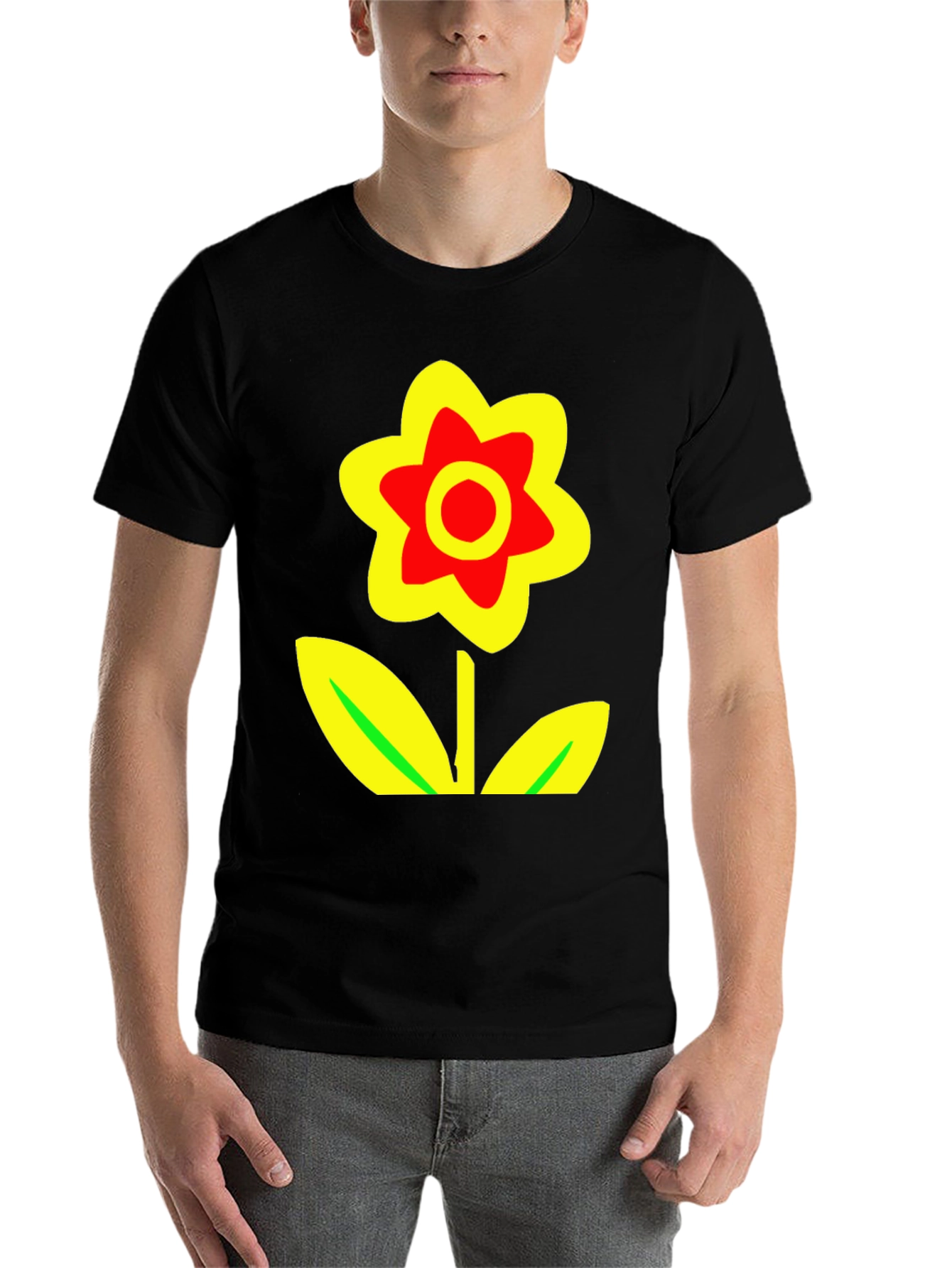 Black Bold Flower Graphic Tee - Black Cotton Blend view 7