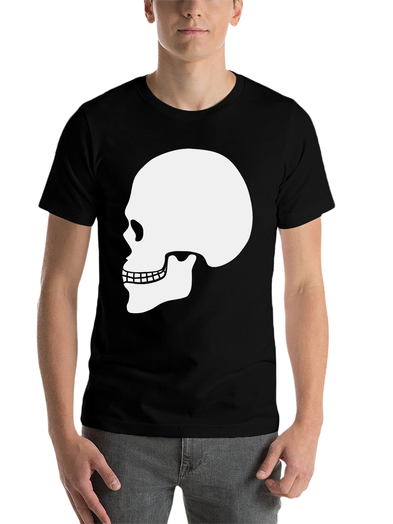 Black Skull Graphic Tee - Black Cotton T-Shirt view 7