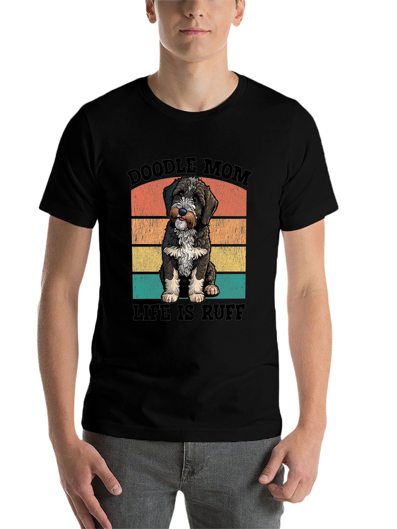 Black Doodle Mom Life is Ruff T-Shirt view 7