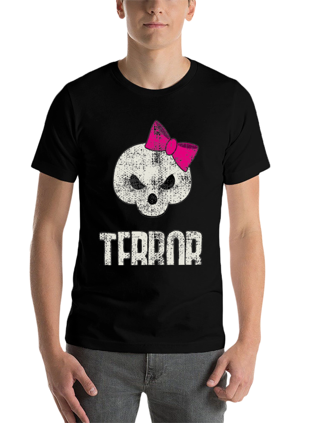 Black Terror Skull with Bow Graphic T-Shirt view 7