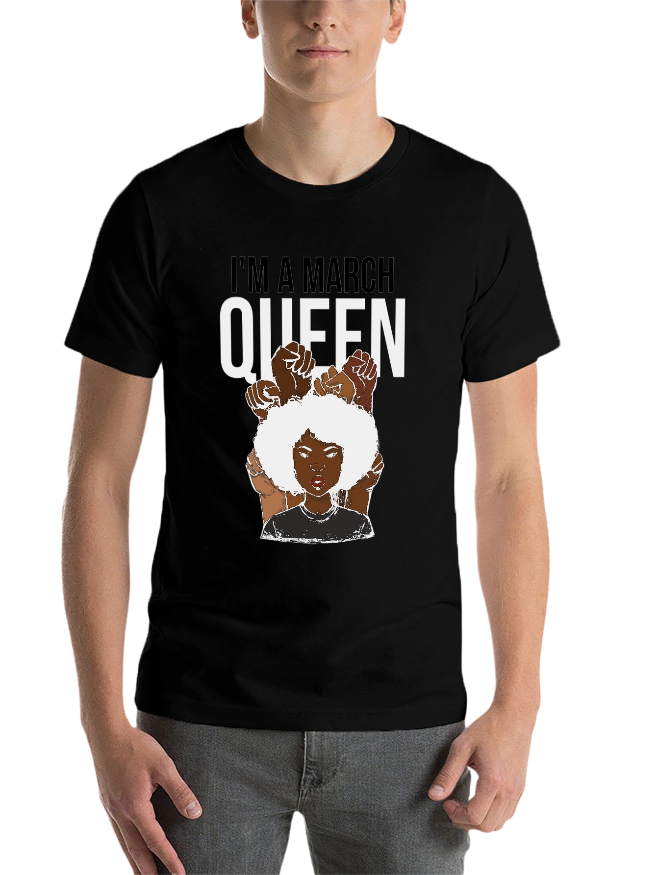 Black I'm a March Queen Black T-Shirt view 7