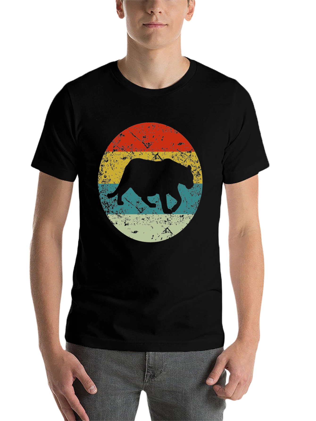 Black Retro Panther Graphic Black T-Shirt view 7