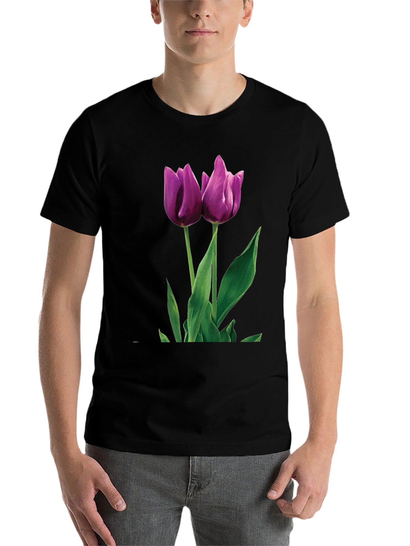 Black Tulip Graphic T-Shirt - Black Cotton Blend view 7