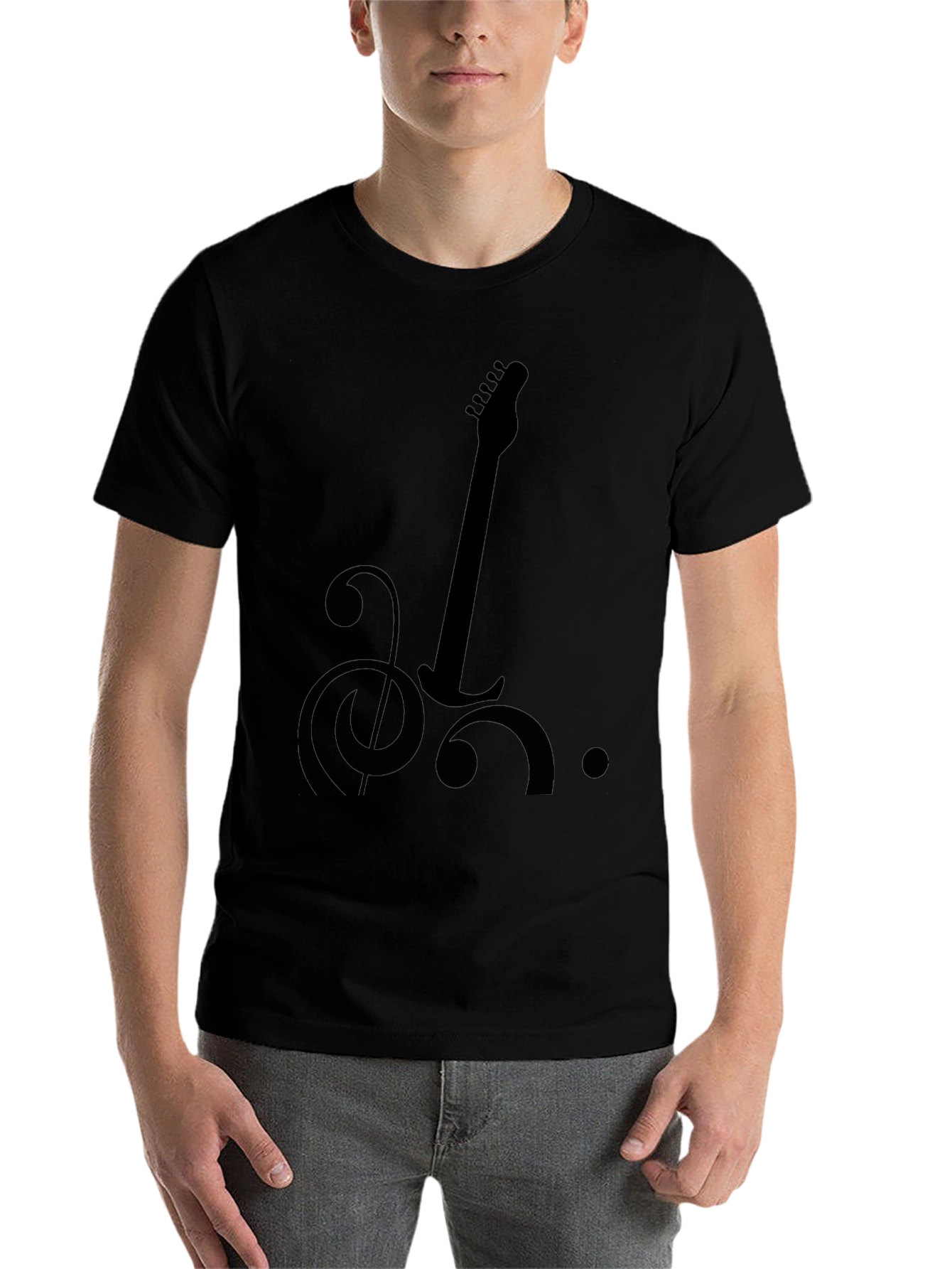Black Musical Guitar Graphic Tee - Black Cotton Blend view 7
