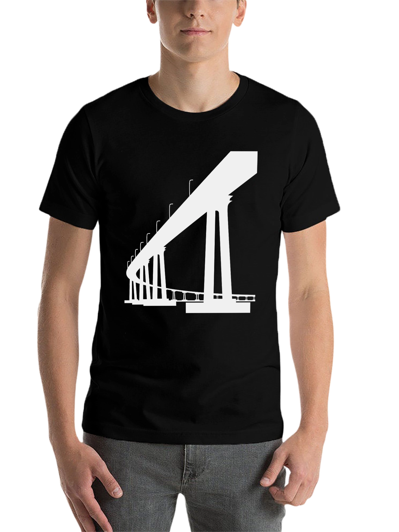 Black Modern Bridge Graphic Tee - Black Cotton T-Shirt view 7