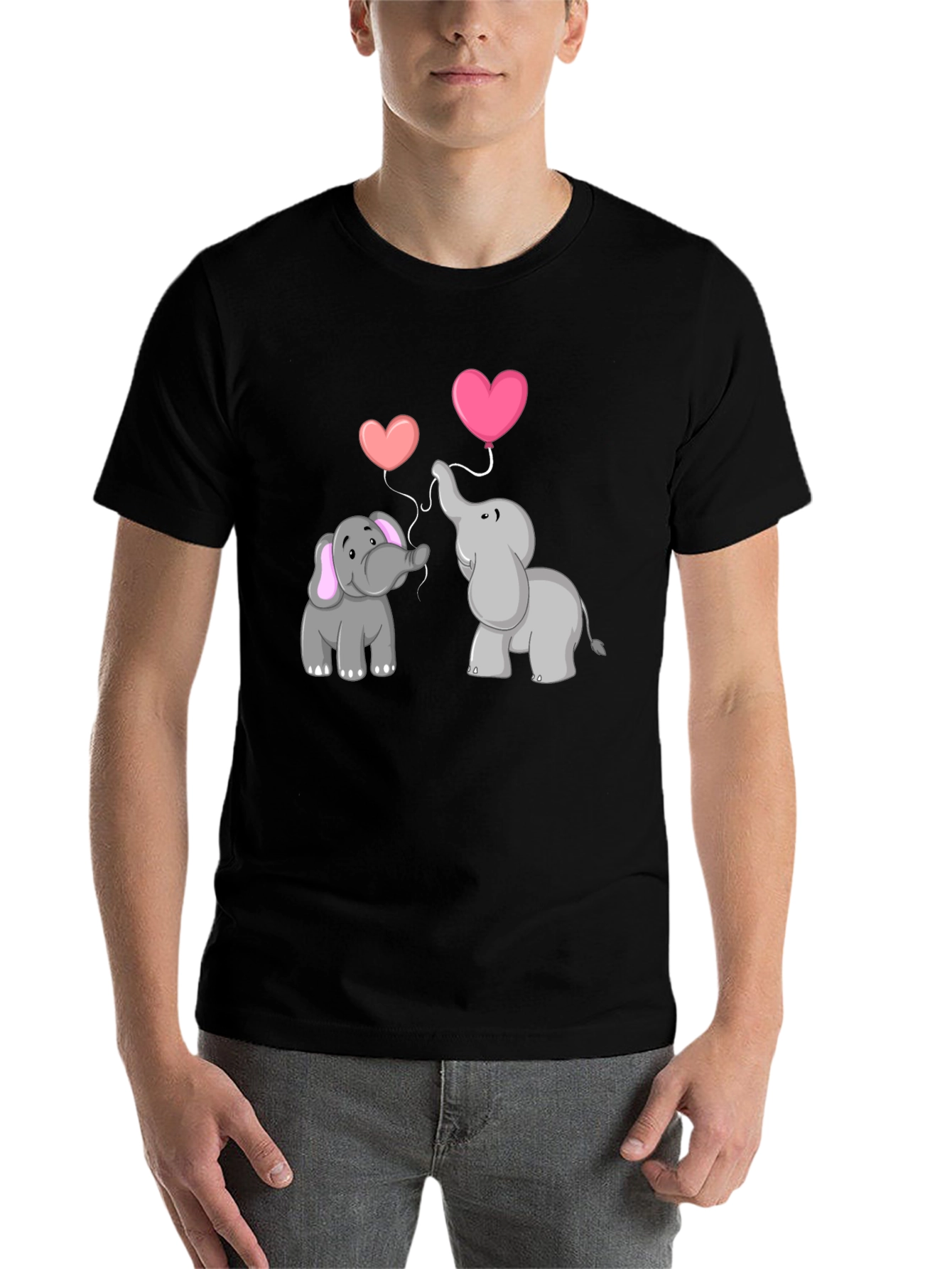 Black Elephant Love T-Shirt - Heart Balloon Design view 7
