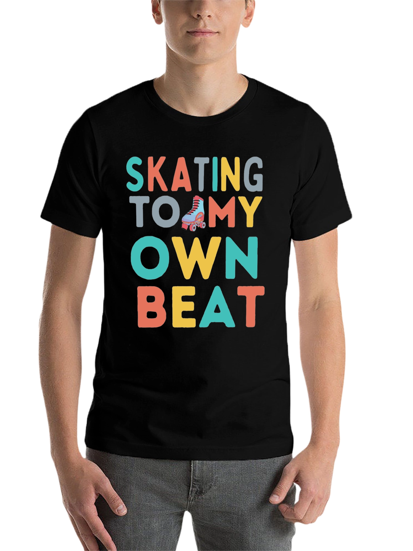 Black Skating To My Own Beat Roller Skate Graphic T-Shirt view 7
