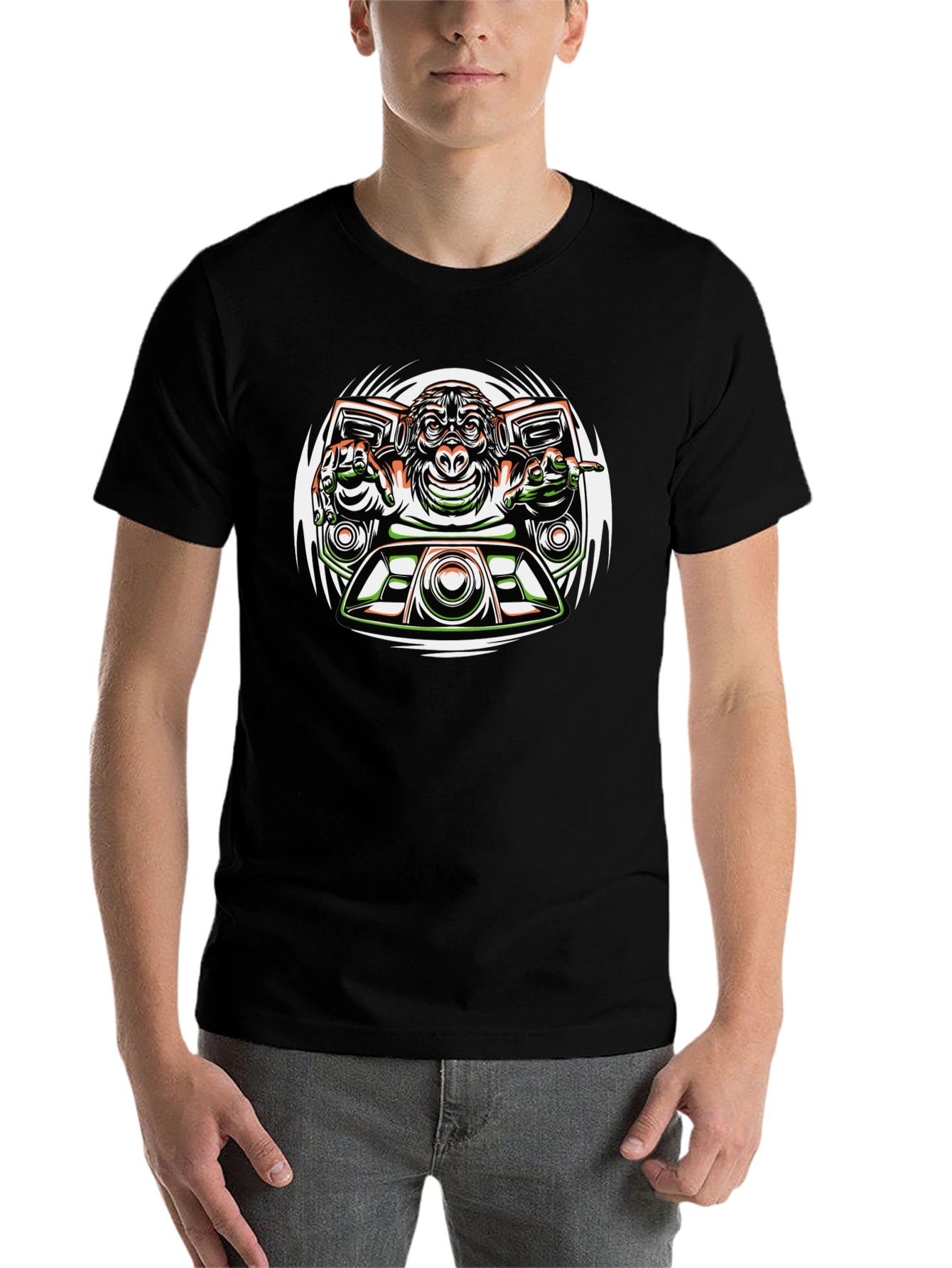 Black DJ Monkey Graphic Tee - Unique Streetwear Design view 7