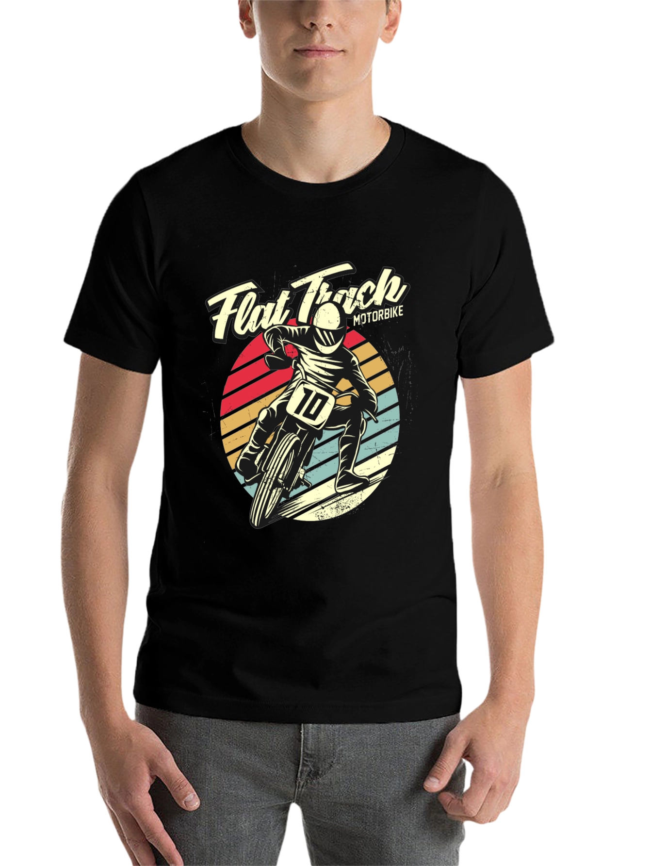 Black Flat Track Motorbike Graphic T-Shirt view 7