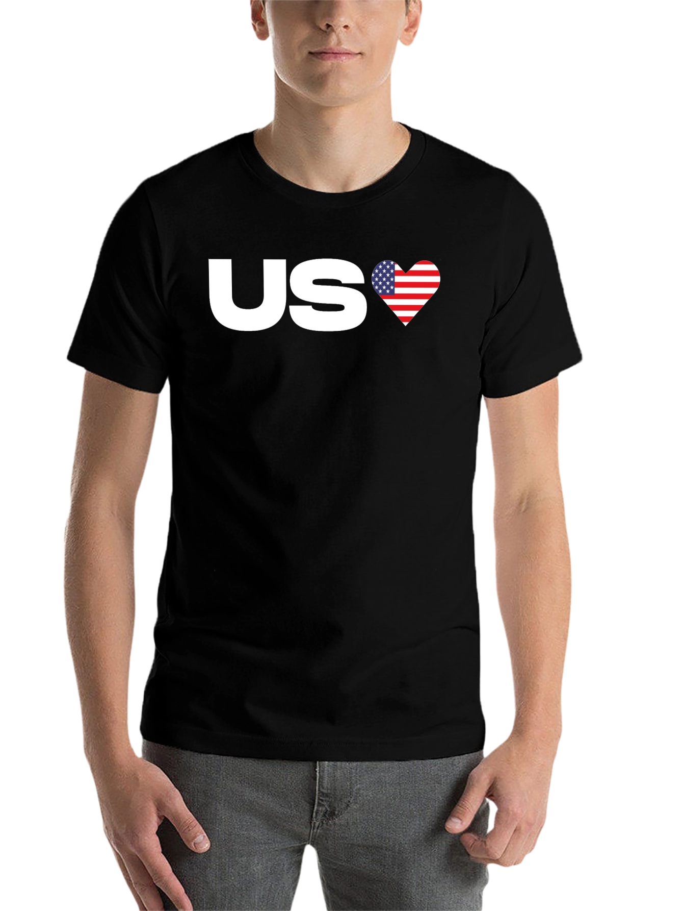 Black US Flag Heart Graphic Tee - Patriotic Pride view 7