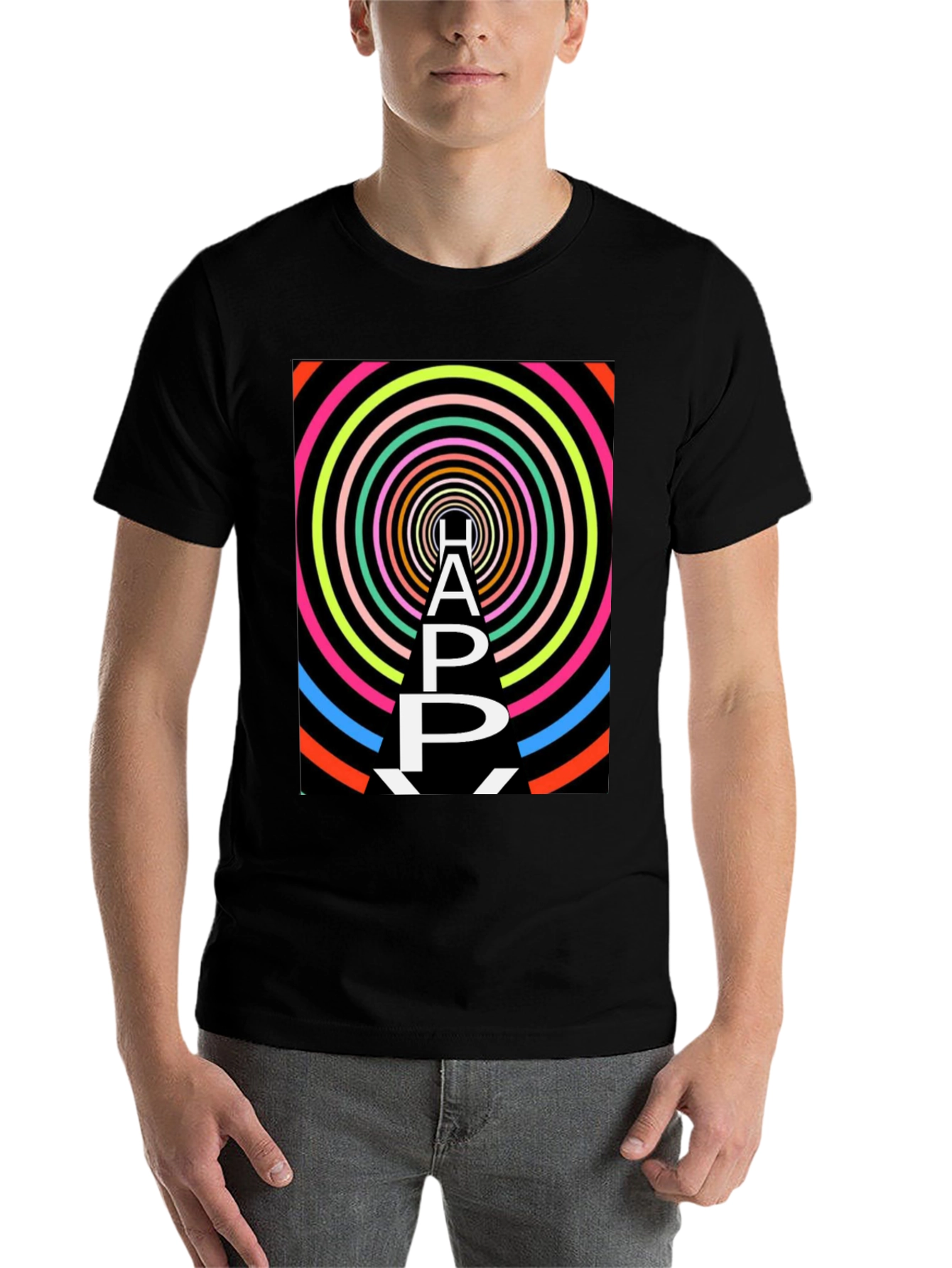 Black Happy Graphic Tee - Black Unisex Shirt view 7