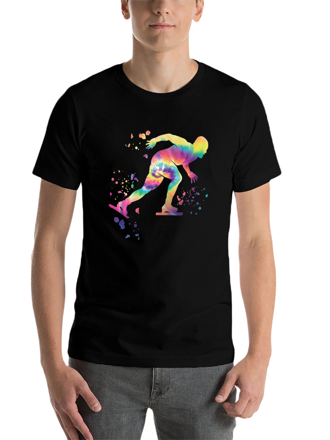 Black Tie-Dye Speed Skater Black T-Shirt view 7