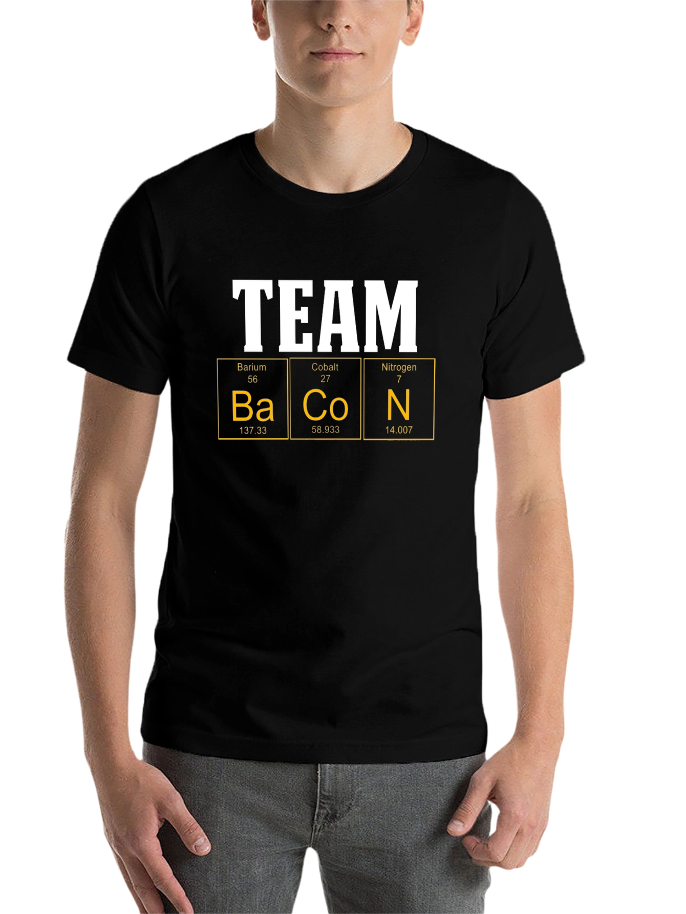 Black Team Bacon T-Shirt - Periodic Table Elements view 7
