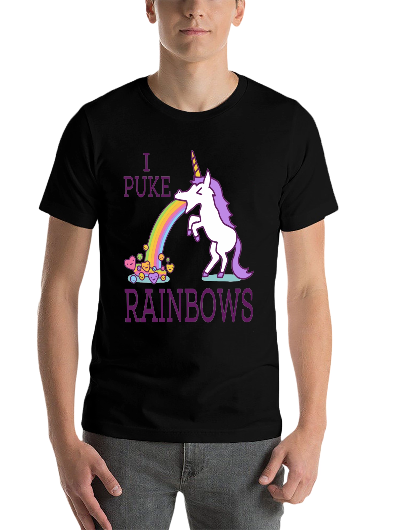 Black I Puke Rainbows Graphic Tee - Unicorn Humor T-Shirt view 7