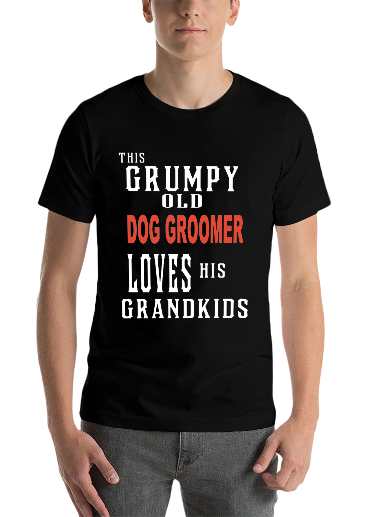 Black Grumpy Old Dog Groomer T-Shirt - Grandkids Love view 7
