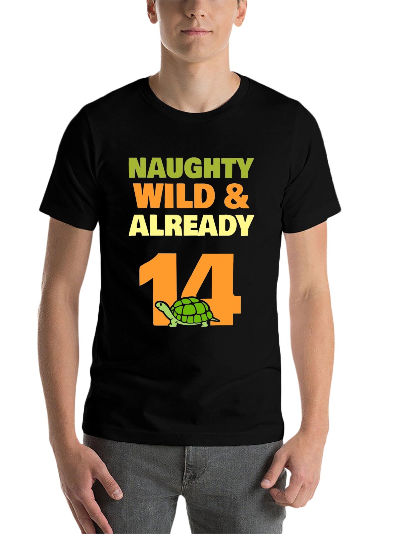 Black Naughty Wild & Already 14 Turtle Birthday T-Shirt view 7
