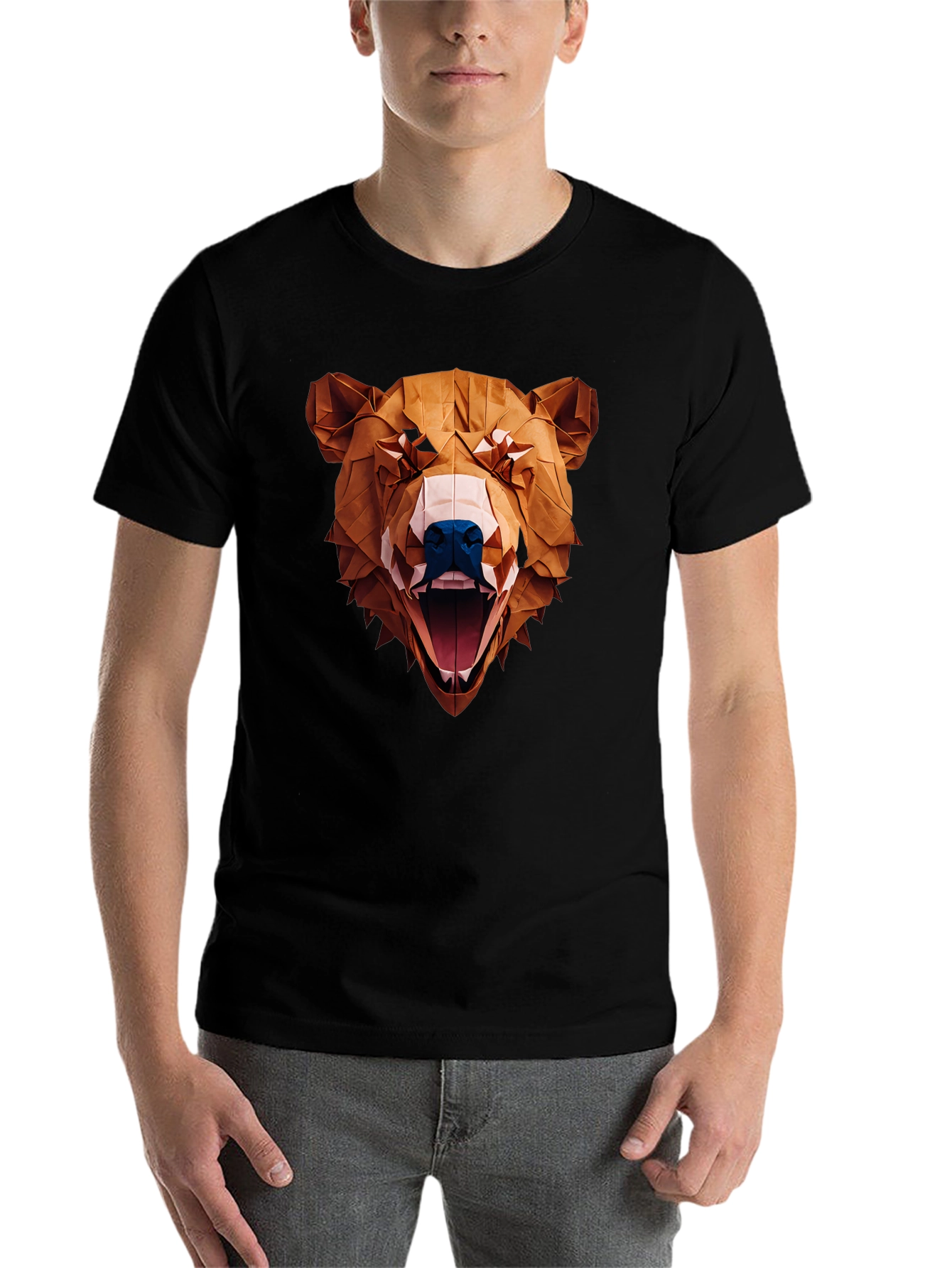 Black Geometric Bear Graphic Tee - Black view 7
