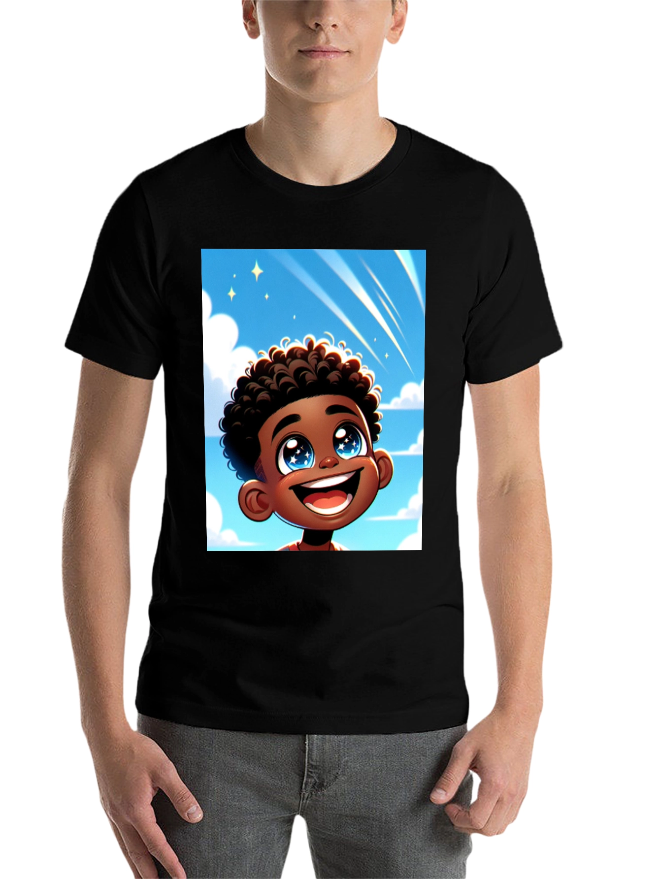 Black Cartoon Boy T-Shirt - Black Cotton Blend view 7