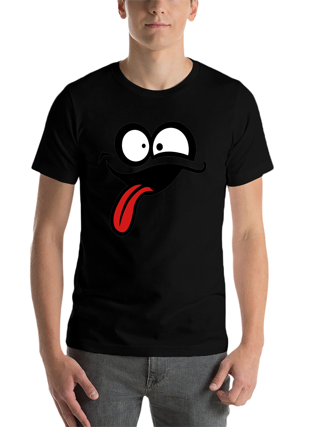 Black Funny Cartoon Face Black T-Shirt view 7