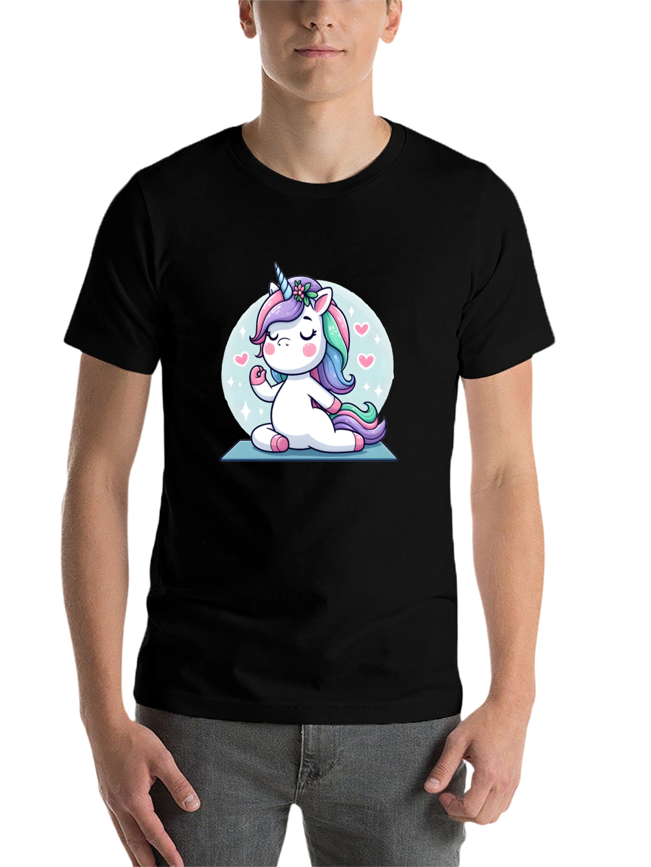 Black Yoga Unicorn Black T-Shirt view 7