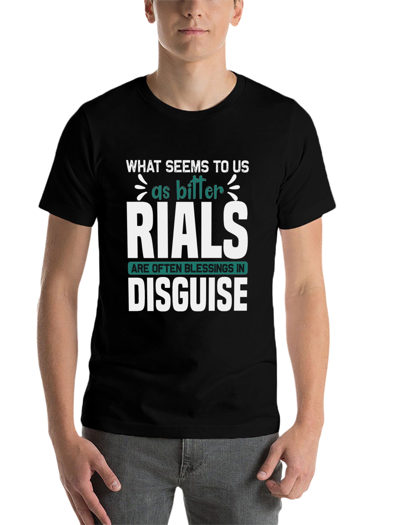 Black Inspirational Graphic Tee: Trials Are Blessings Disguised view 7