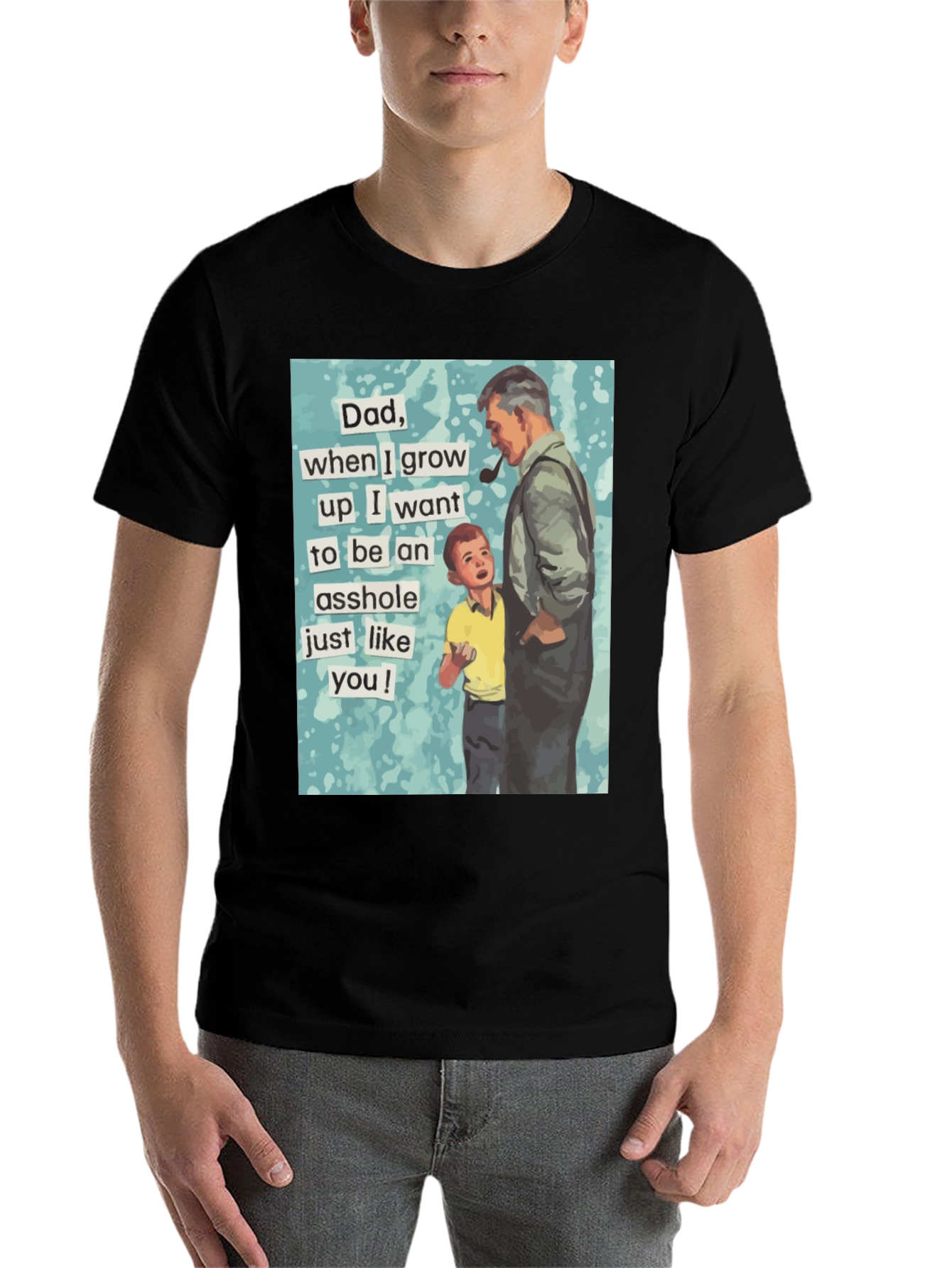 Black Humorous "Dad, Asshole" Graphic Tee - Black Cotton Blend view 7