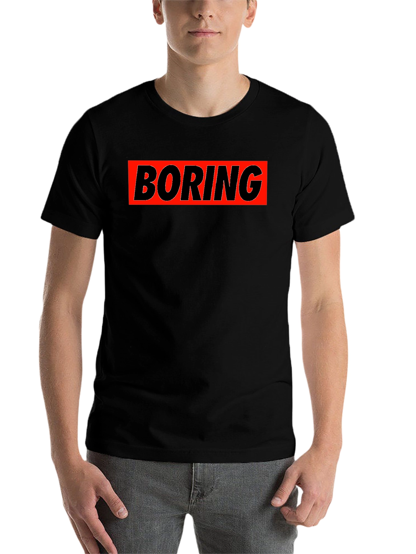 Black Boring Graphic T-Shirt - Classic Crew Neck view 7