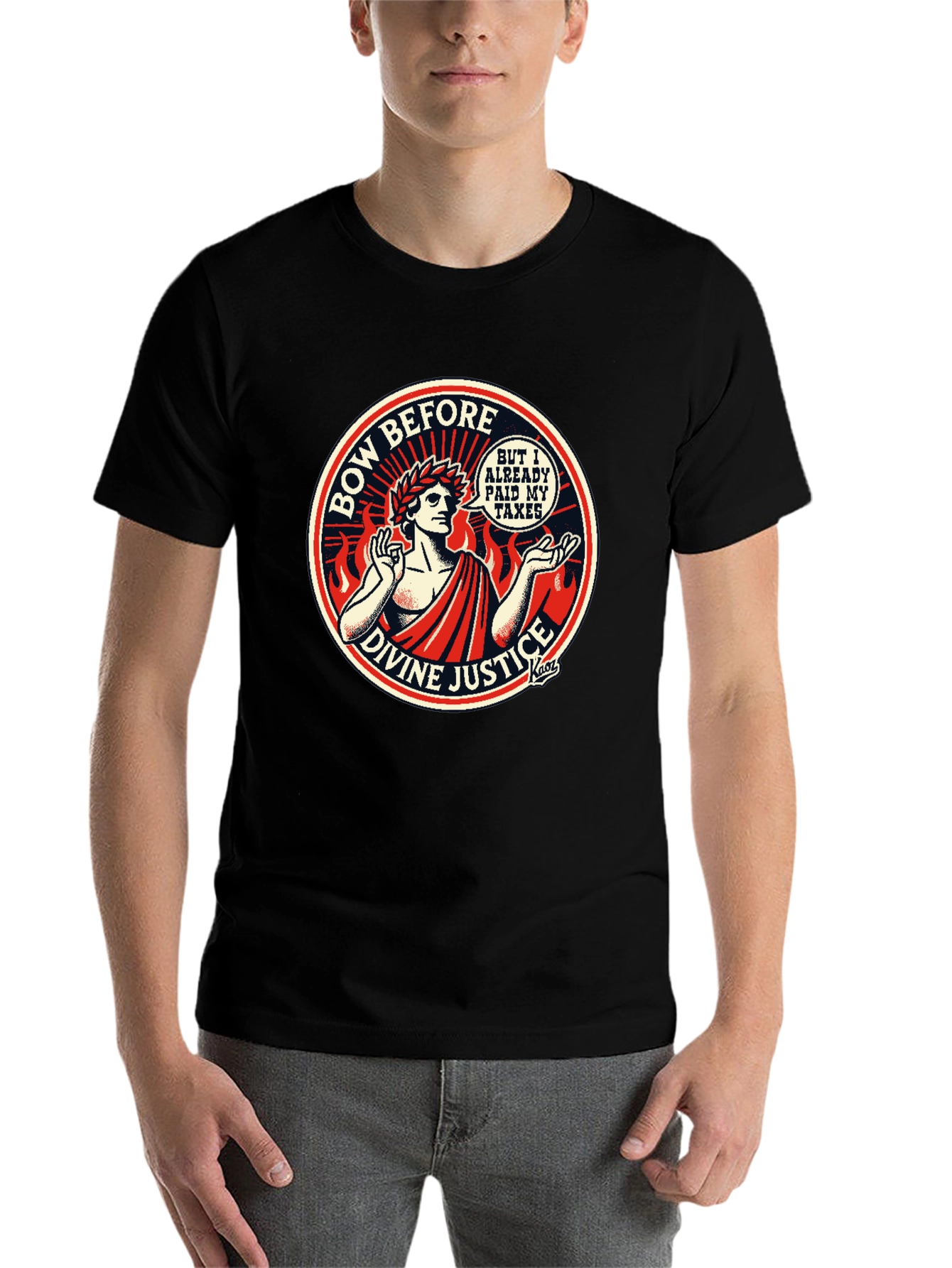 Black Bow Before Divine Justice Funny T-Shirt view 7