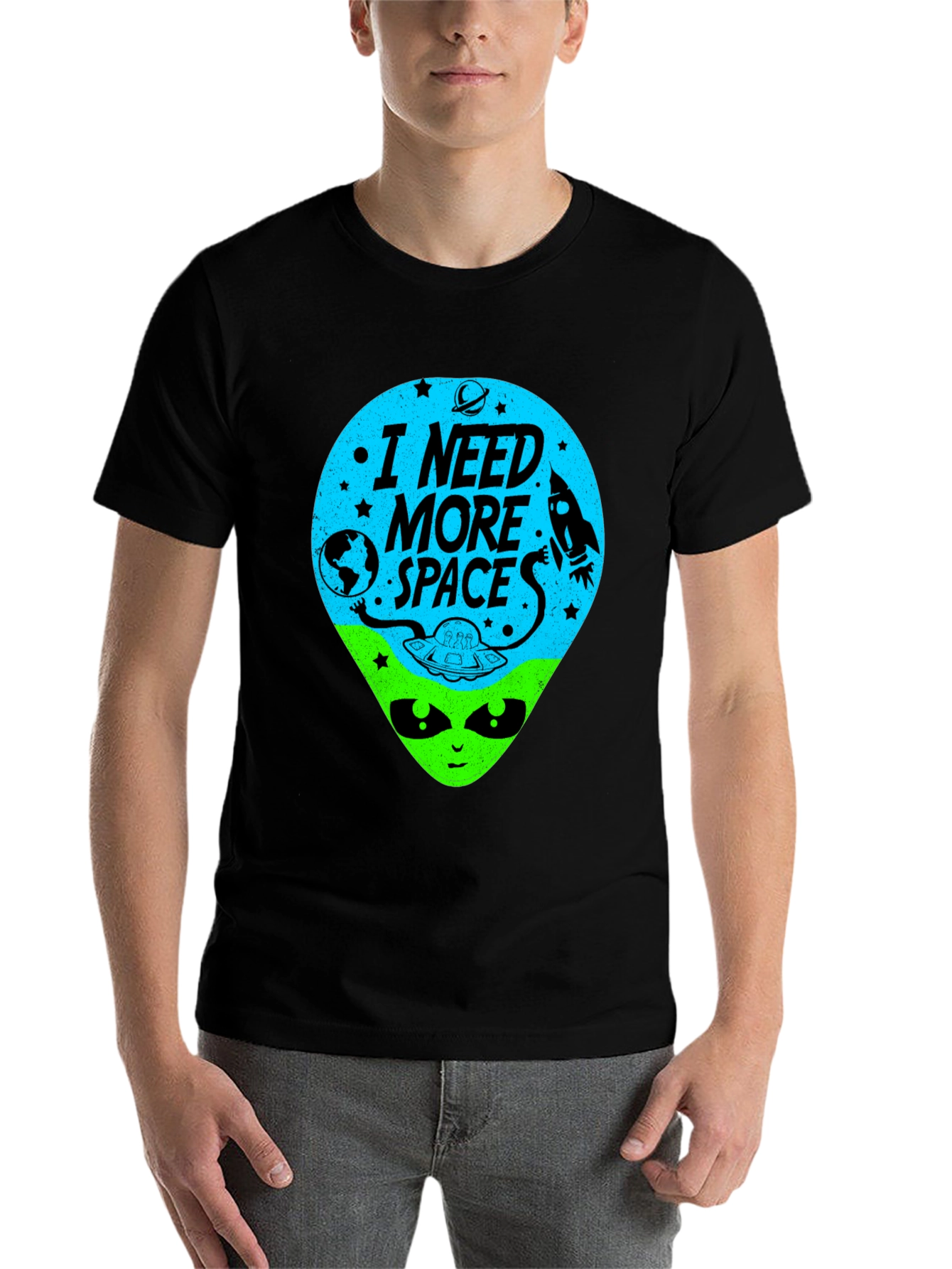 Black I Need More Space Alien Graphic Tee view 7