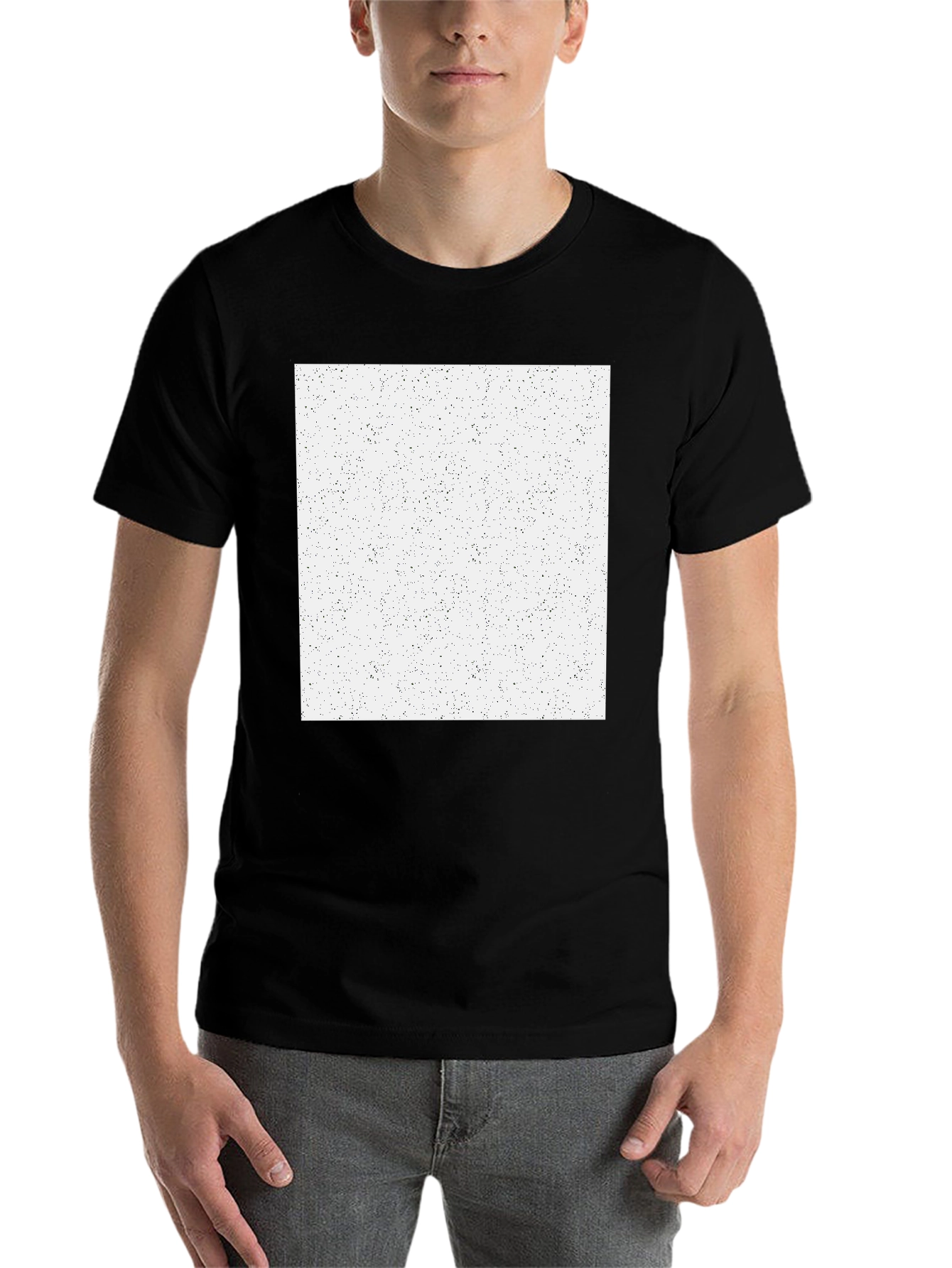Black Men's Black T-Shirt with Speckled White Square Graphic view 7