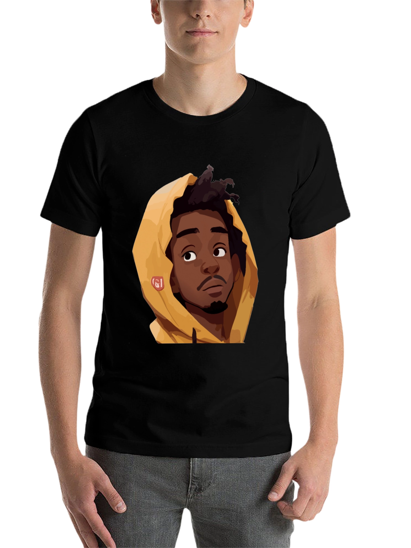 Cartoon Portrait Graphic Black T-Shirt - 7