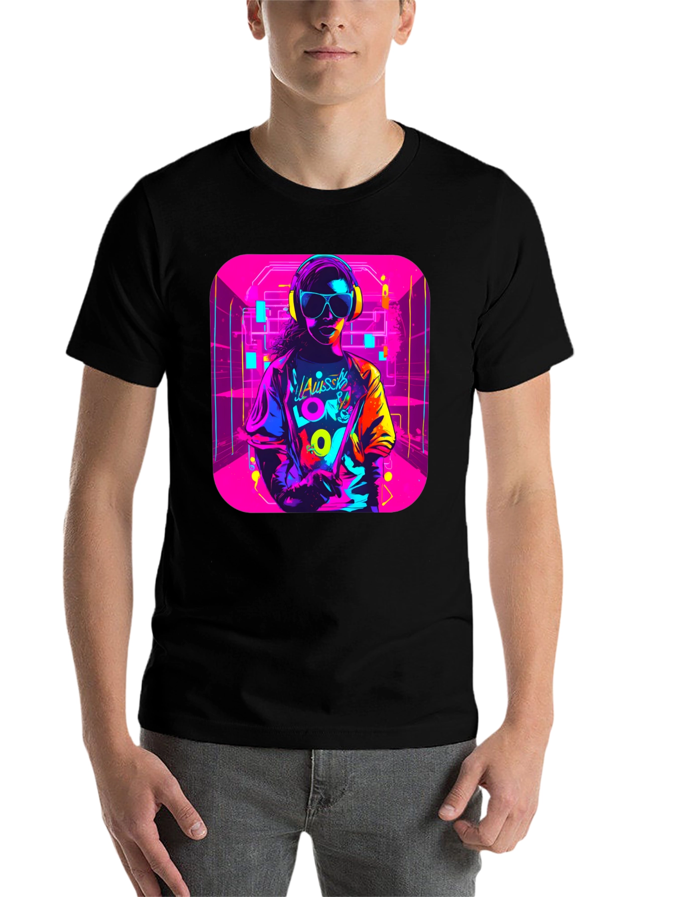 Black Neon 80s Retro T-Shirt - Unisex Black Tee view 7