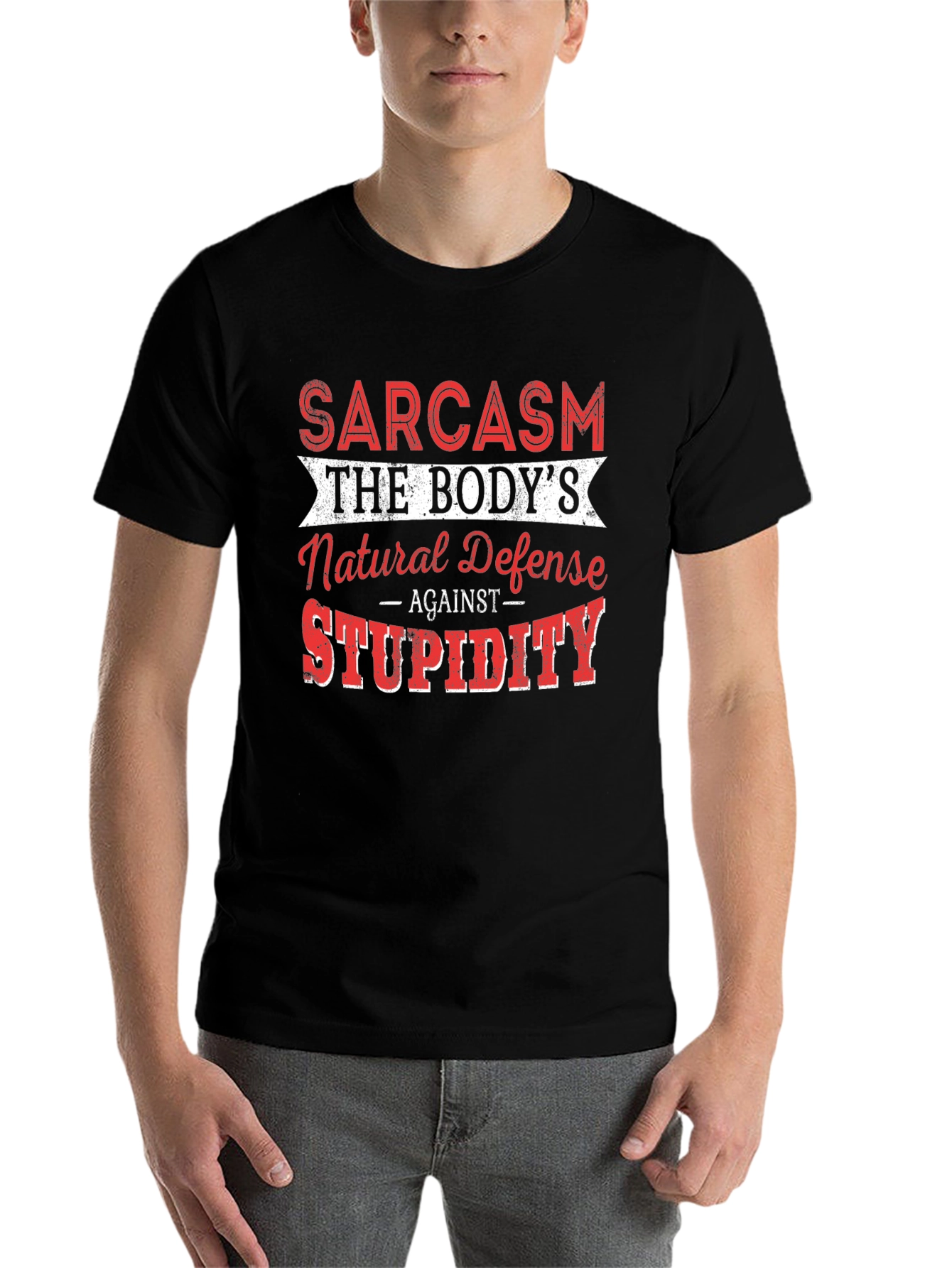 Black Sarcasm Natural Defense Graphic T-Shirt view 7