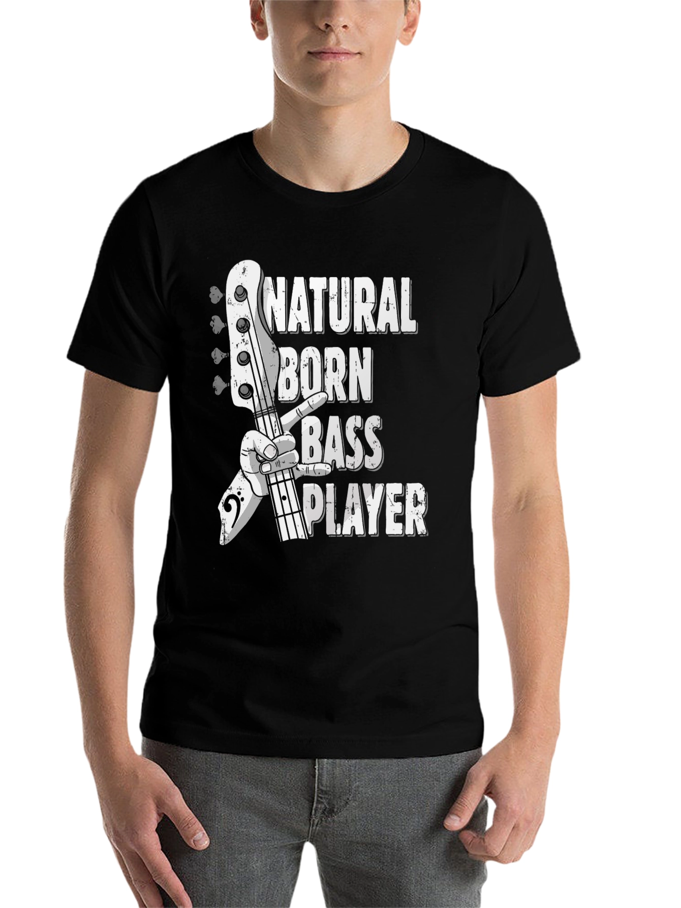 Black Natural Born Bass Player Graphic Tee view 7