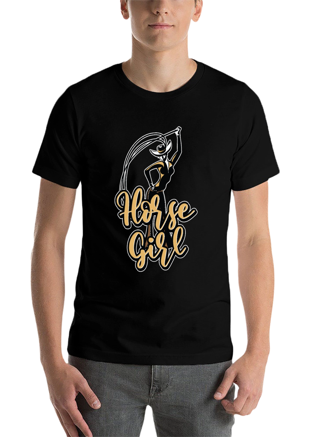 Black Horse Girl Graphic T-Shirt - Black view 7