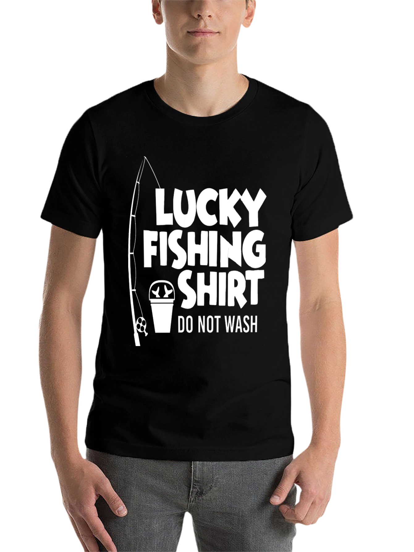 Black Lucky Fishing Shirt - Novelty Graphic Tee view 7