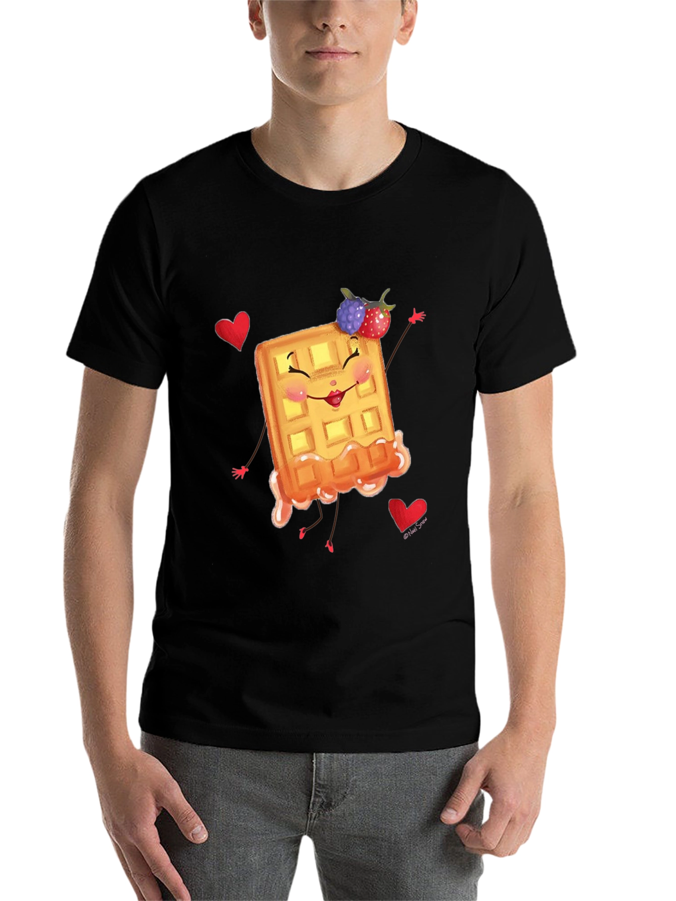 Black Cute Waffle T-Shirt - Sweet & Funny Design view 7