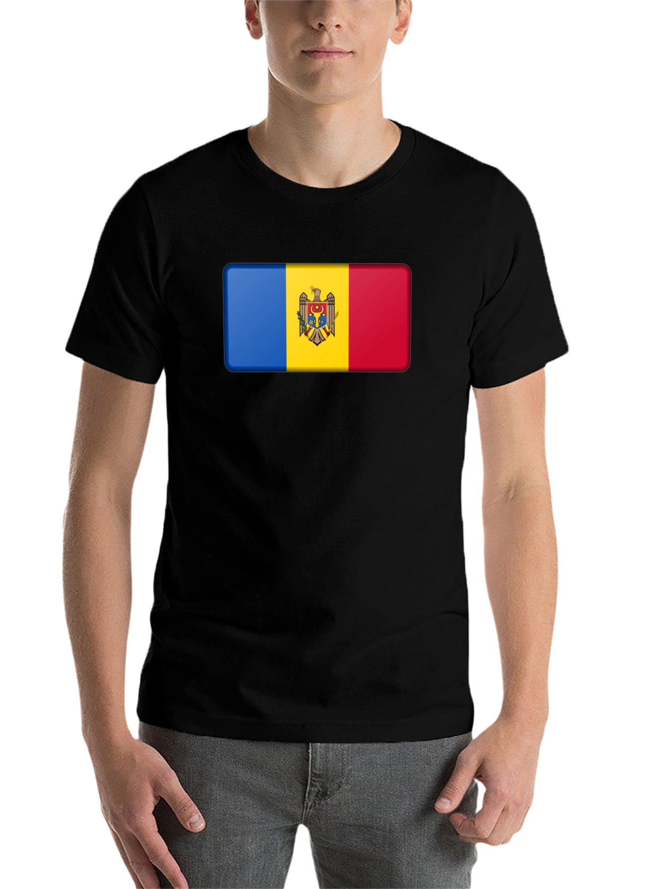 Black Moldova Flag T-Shirt - Black Cotton Tee view 7
